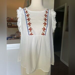 Hazel White Embellished Sleeveless ruffled boho  Tunic top